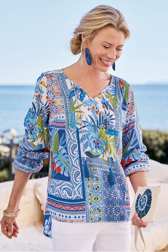 Tropical Print LS Challis Blouse - thumbnail 9
