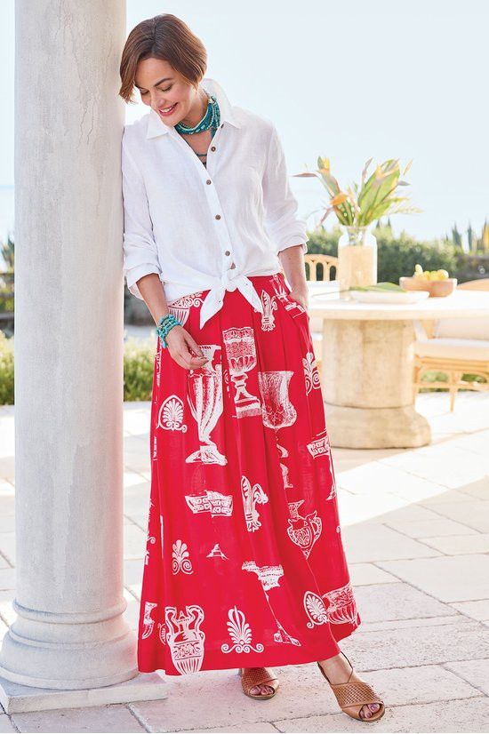 Vase Print Challis Paneled Maxi Skirt - thumbnail 7