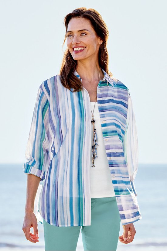 Multi Stripe Lyocell LS Big Shirt - thumbnail 6
