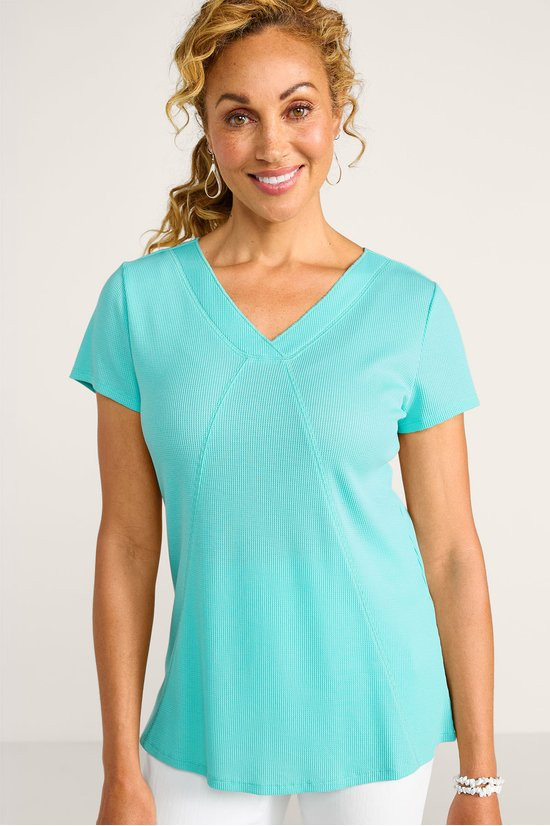 Waffle Knit V Neck SS Tee - thumbnail 9