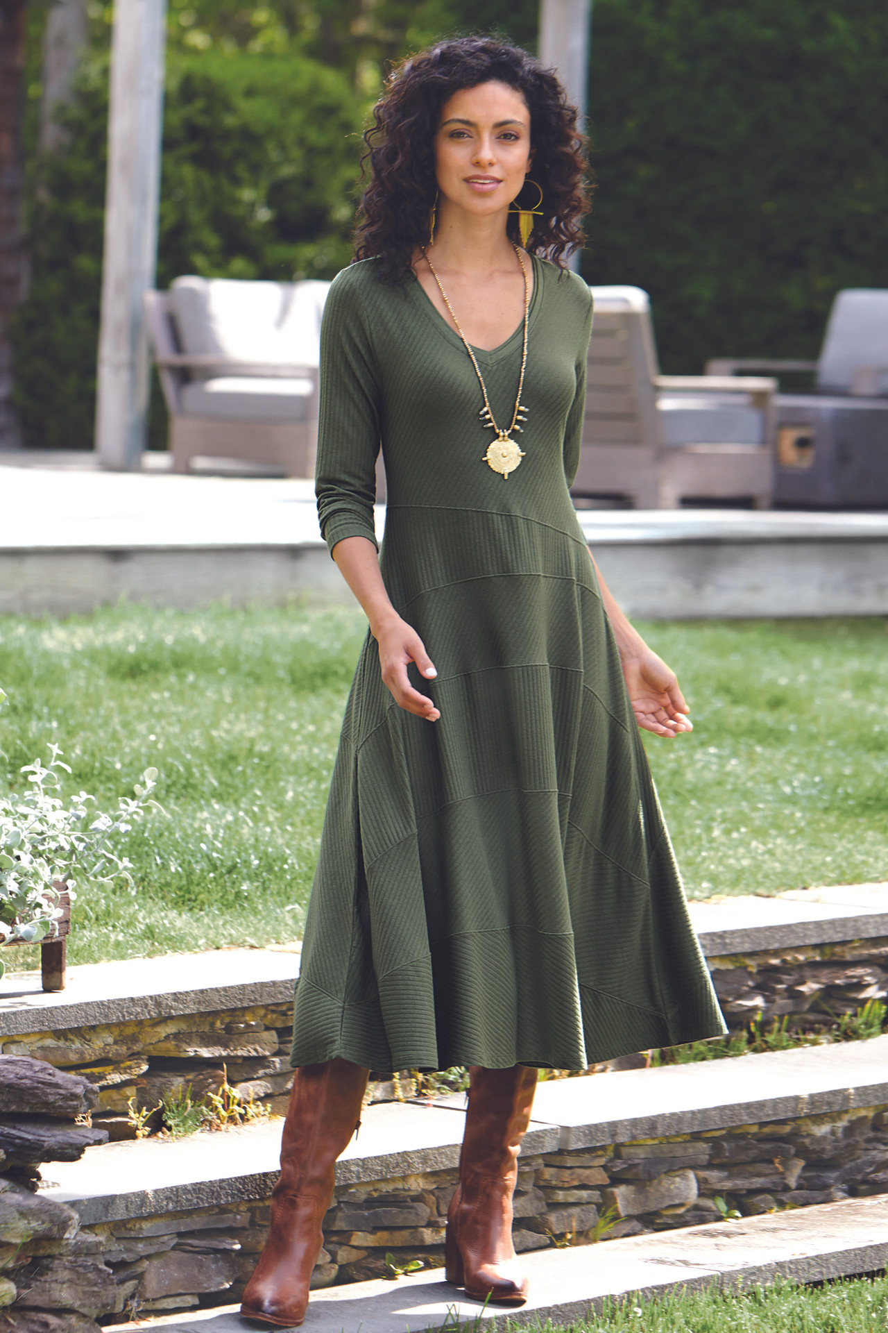 Take Shape Ribbed Knit ¾ Slv Midi Dress - thumbnail 9