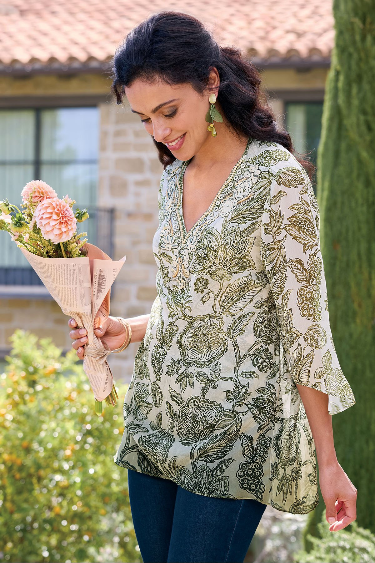 Ombre Sheer Embellished ¾ Slv Tunic - thumbnail 7