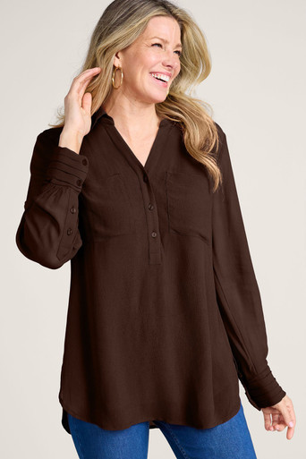 Double Layer Crepe LS Tunic Blouse - thumbnail 10