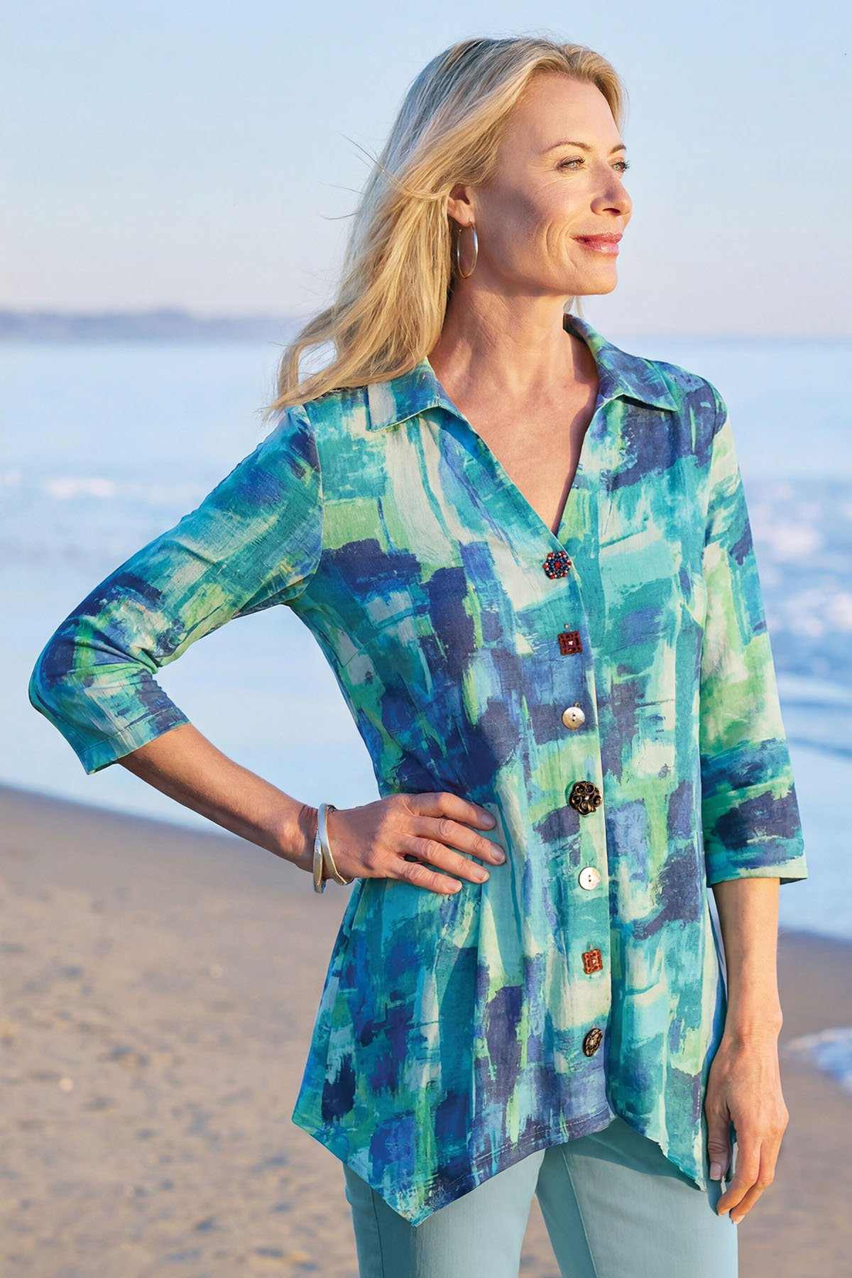Danielle Painterly Print ¾ Slv Knit Tunic - thumbnail 5