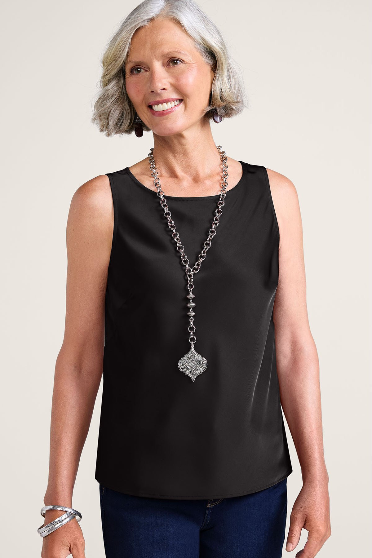 Matte Stretch Satin S/L Shell Tank Top - thumbnail 10