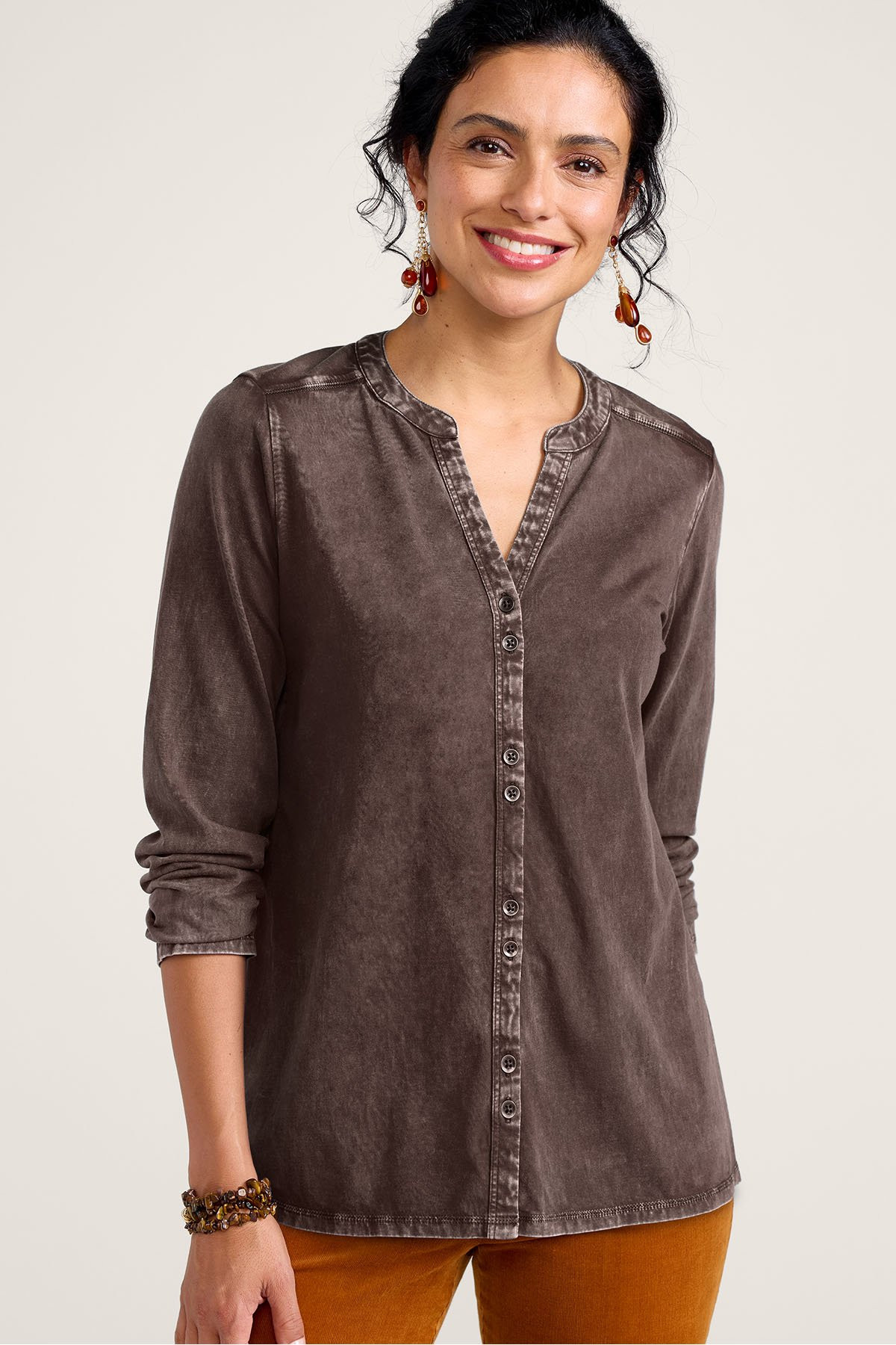 Vintage Wash Btn Front LS Top - thumbnail 9