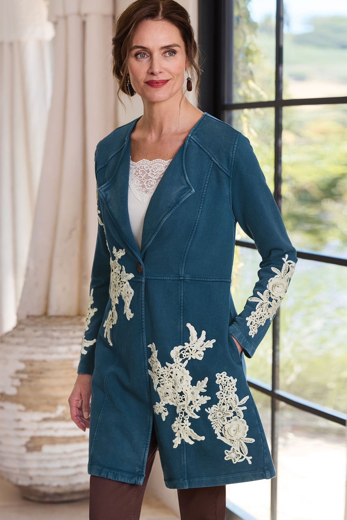 Lace Applique French Terry Knit Jacket - thumbnail 10