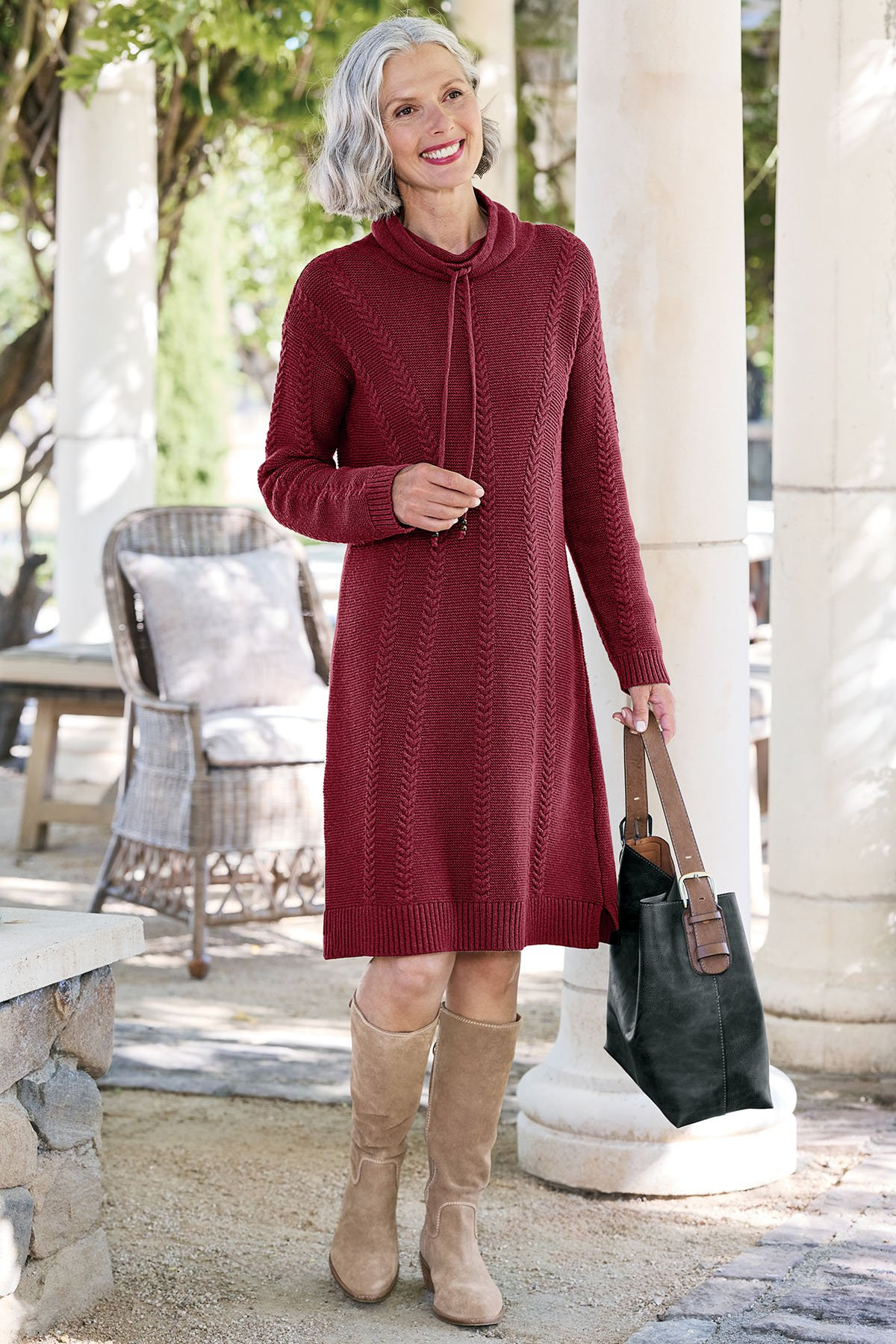 Funnel Neck LS Cable Sweater Dress - thumbnail 7