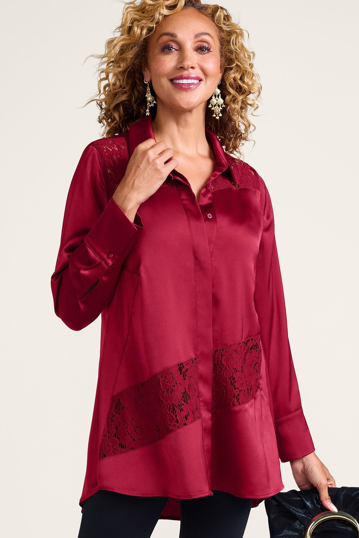 Satin Lace Btn Front Tunic And Cami - thumbnail 10