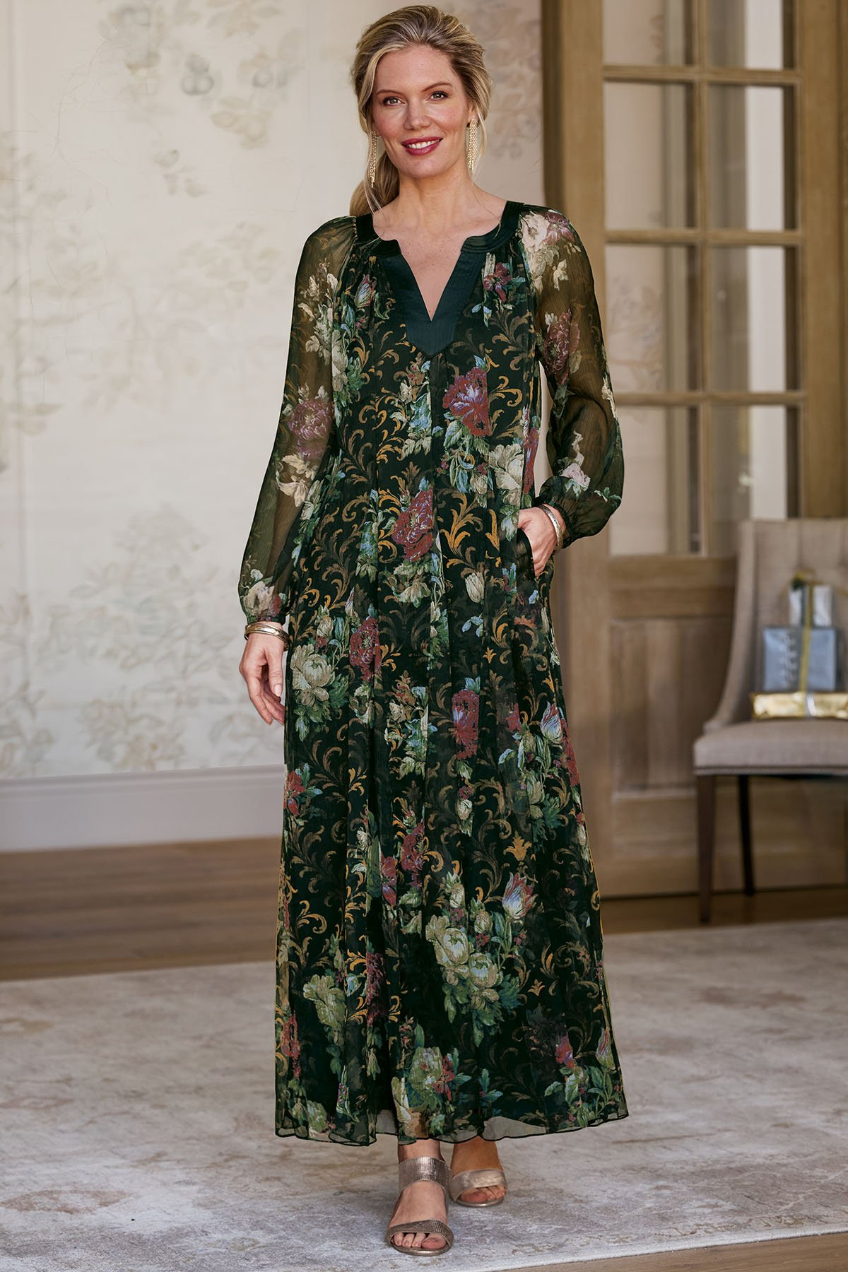 Midnight Bloom Chiffon Maxi Dress - thumbnail 7