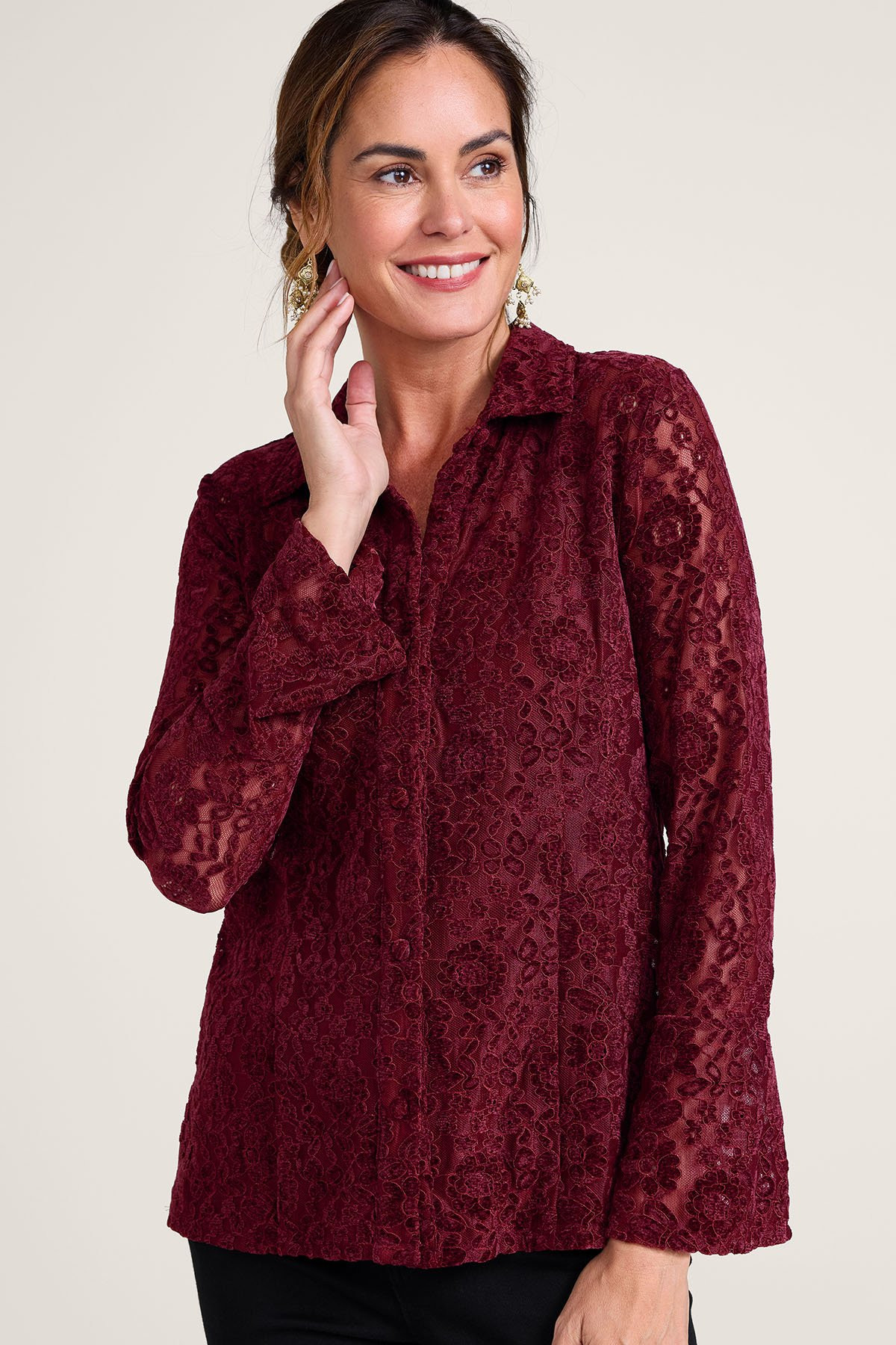 Stretch Lace Btn Front Shirt And Cami - thumbnail 8