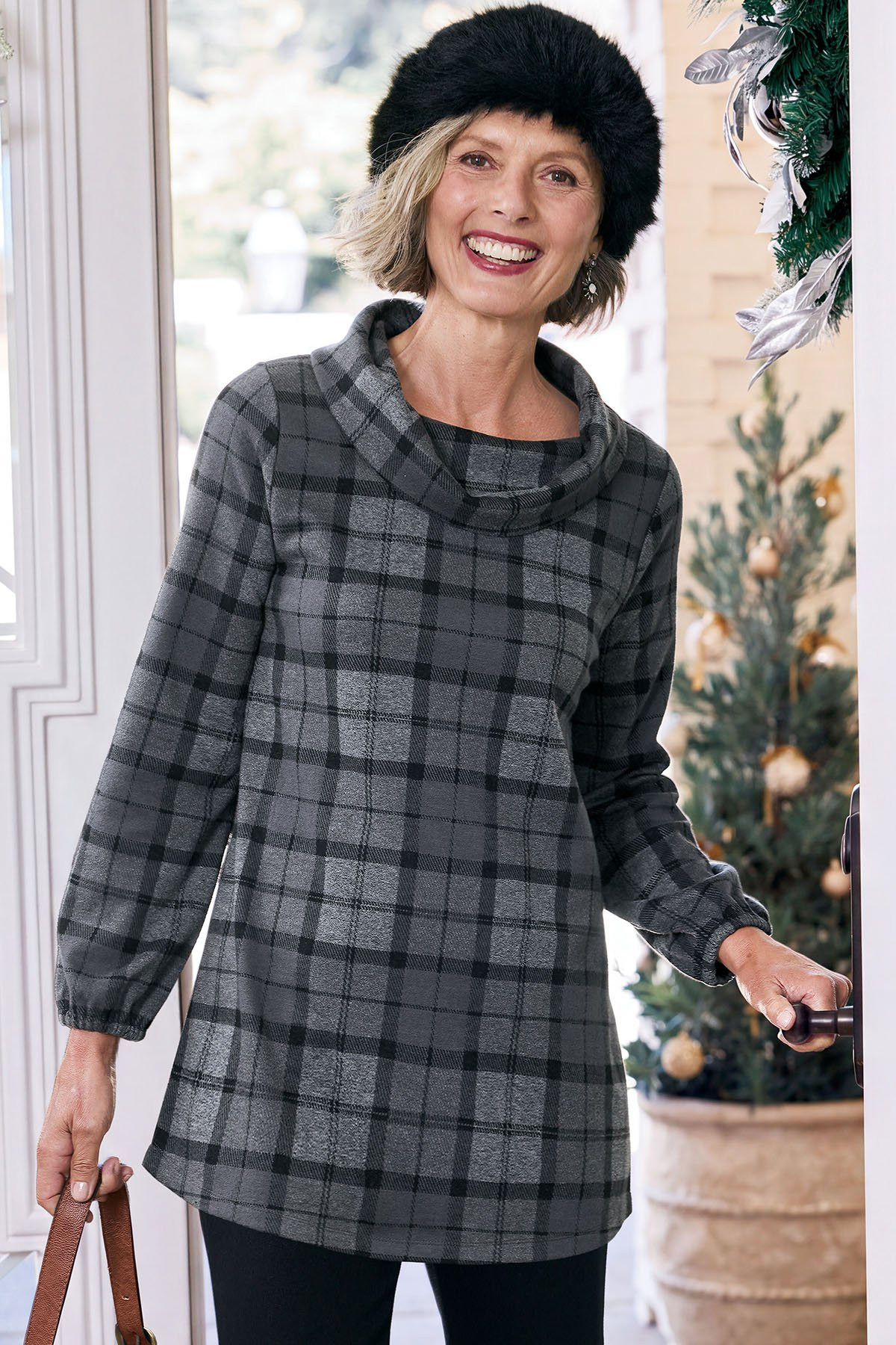 Had Me At Plaid Cowl Knit Tunic - thumbnail 6