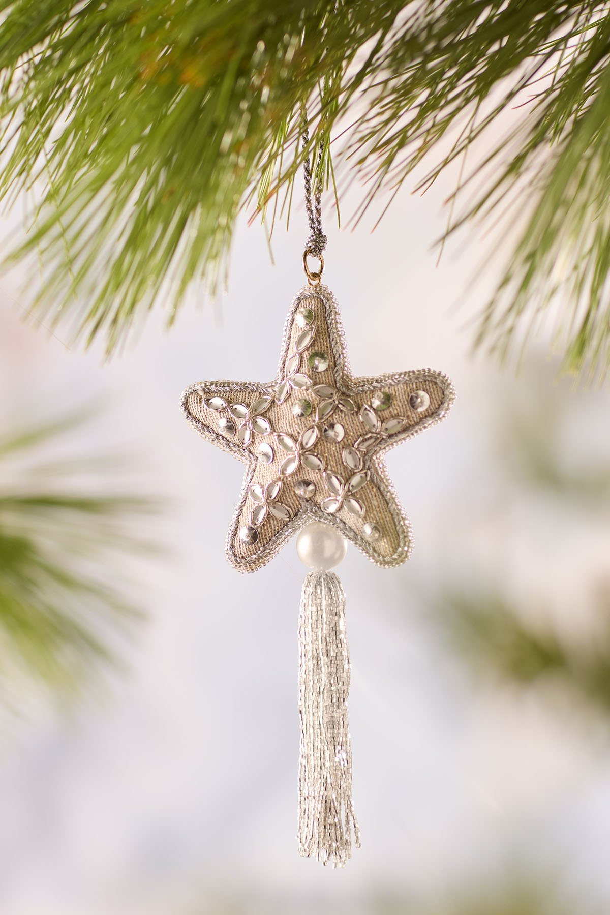 Holly Hand Beaded Star Ornament - thumbnail 2
