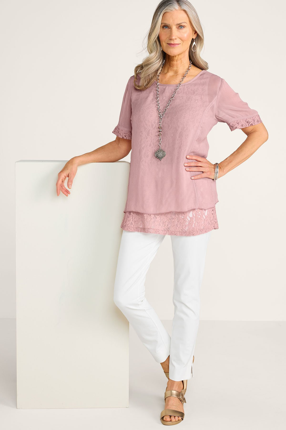 Chiffon SS Tunic And Lace Tank - thumbnail 4