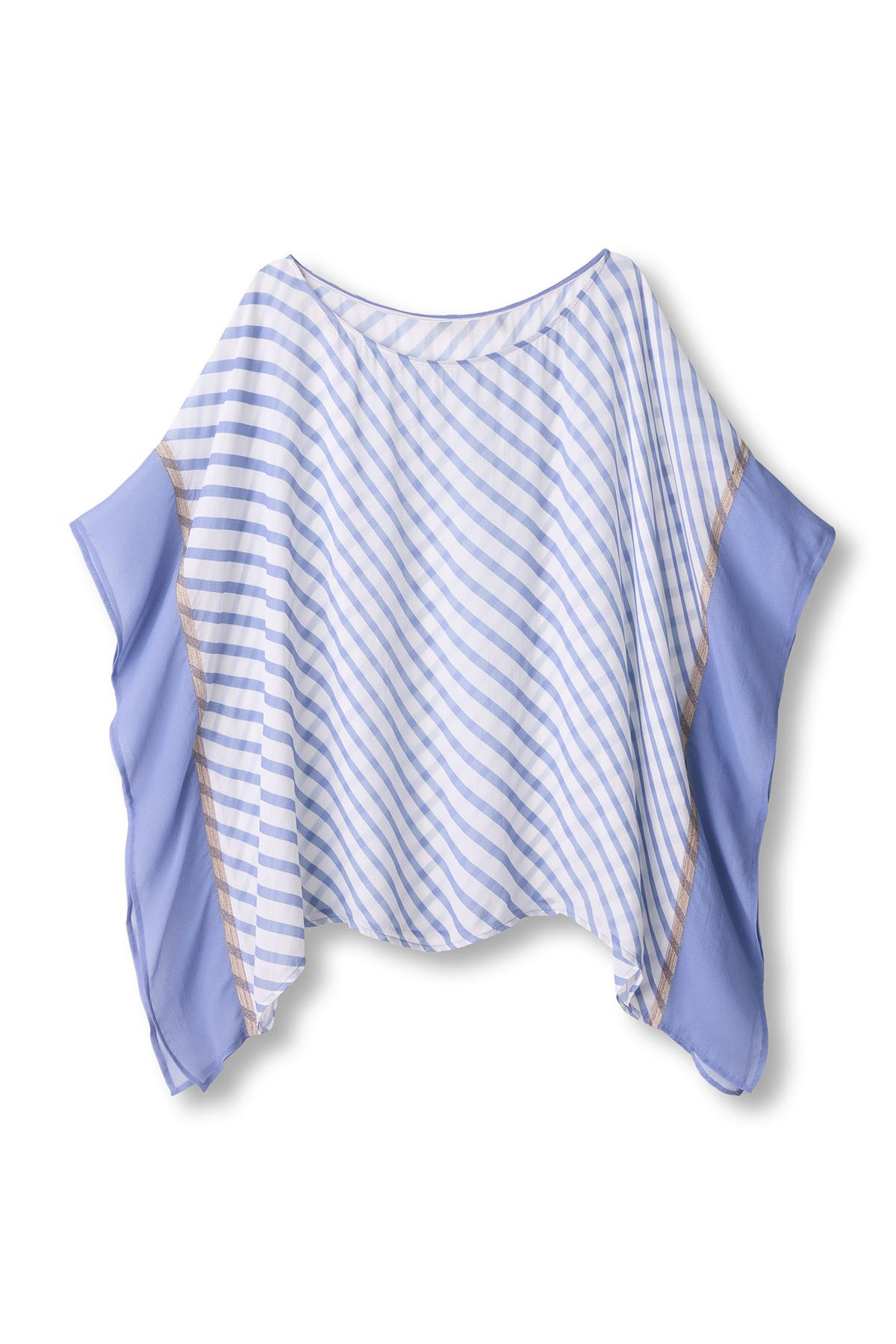 Metallic Trim Striped Georgette Poncho - thumbnail 2