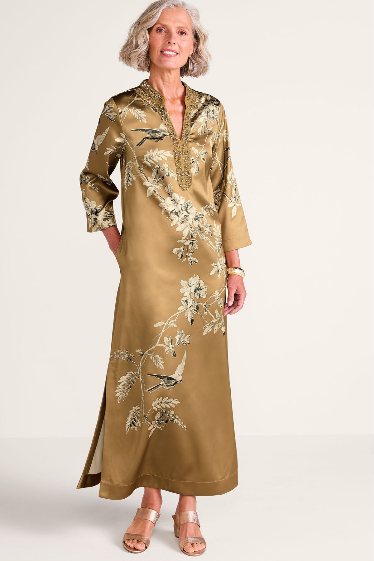 Larkspur Embellished Matte Satin Caftan