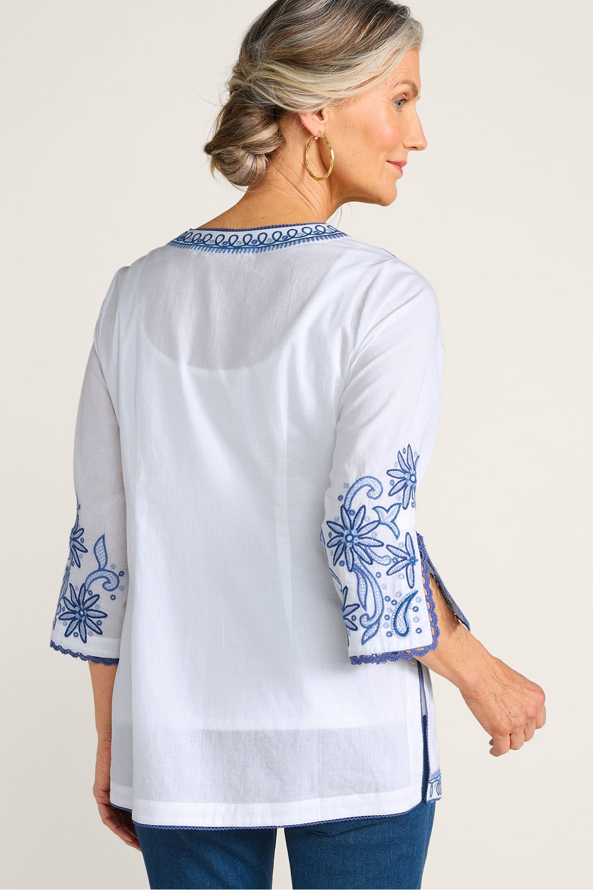 Embroidered Cotton 3/4 Slv Tunic - thumbnail 4