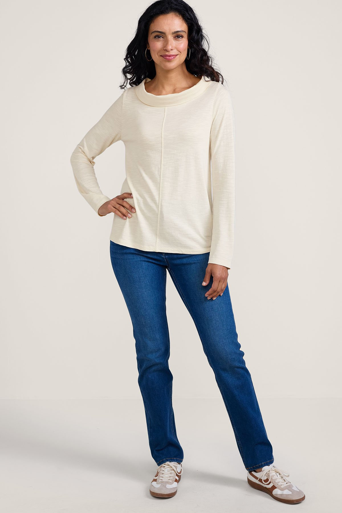 Slub Knit Foldover Boatneck LS Top - thumbnail 3