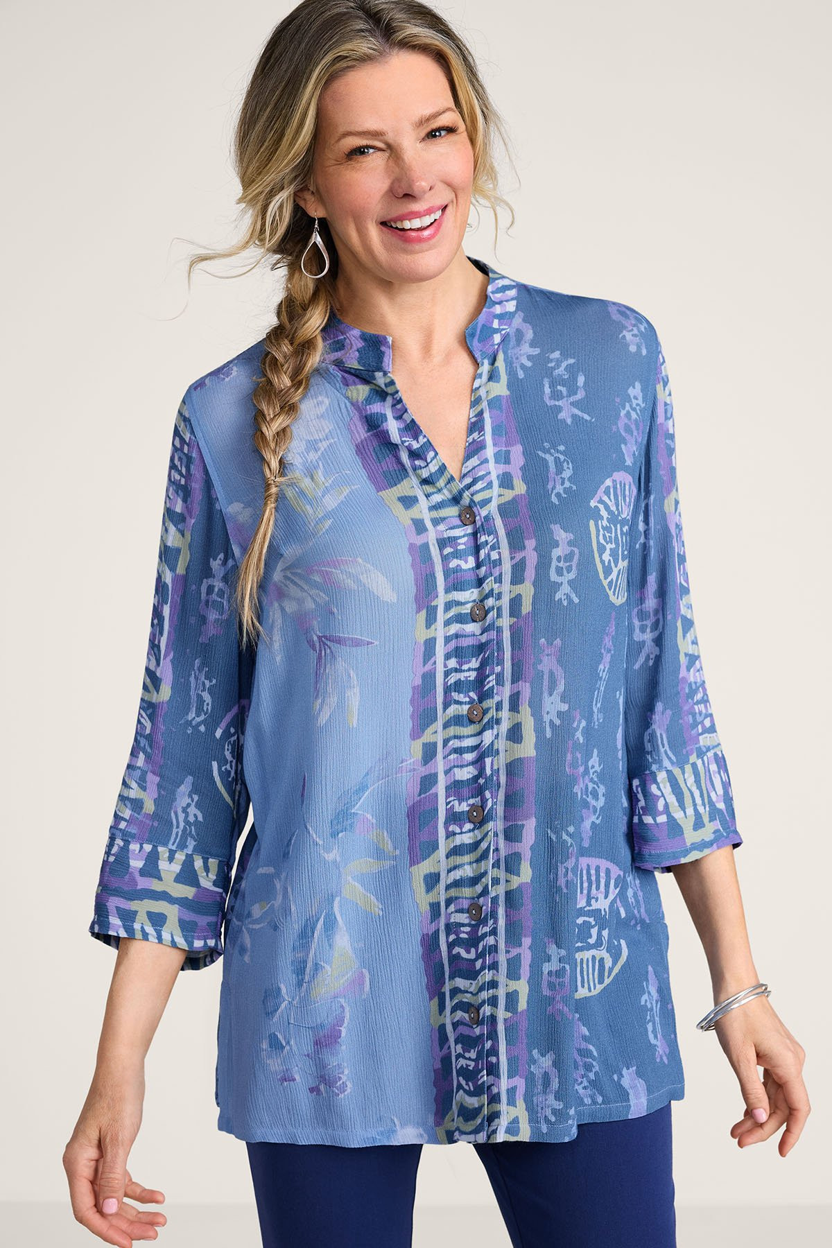 Batik Gauze Btn Front ¾ Slv Tunic