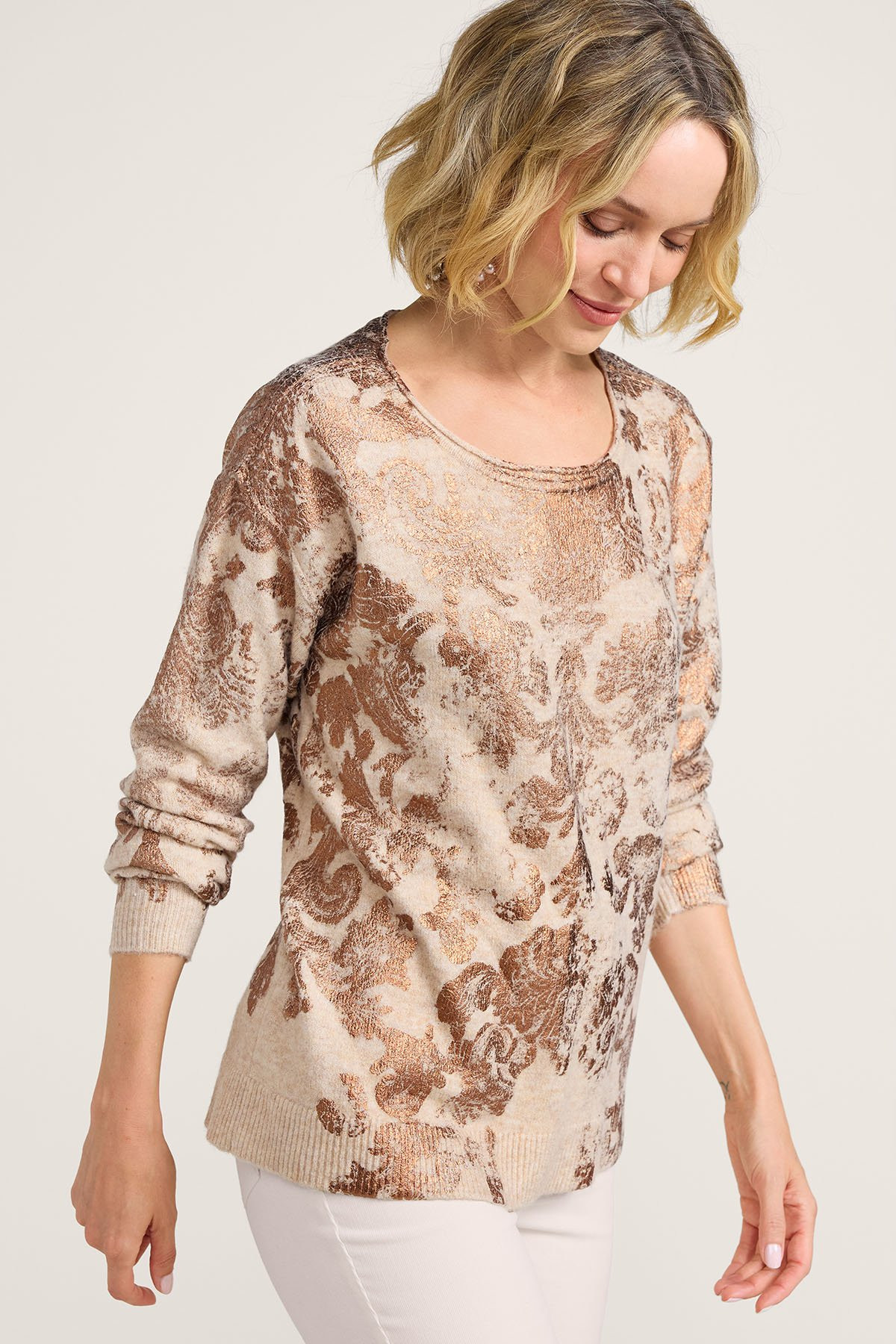 Foil Print Pullover Sweater