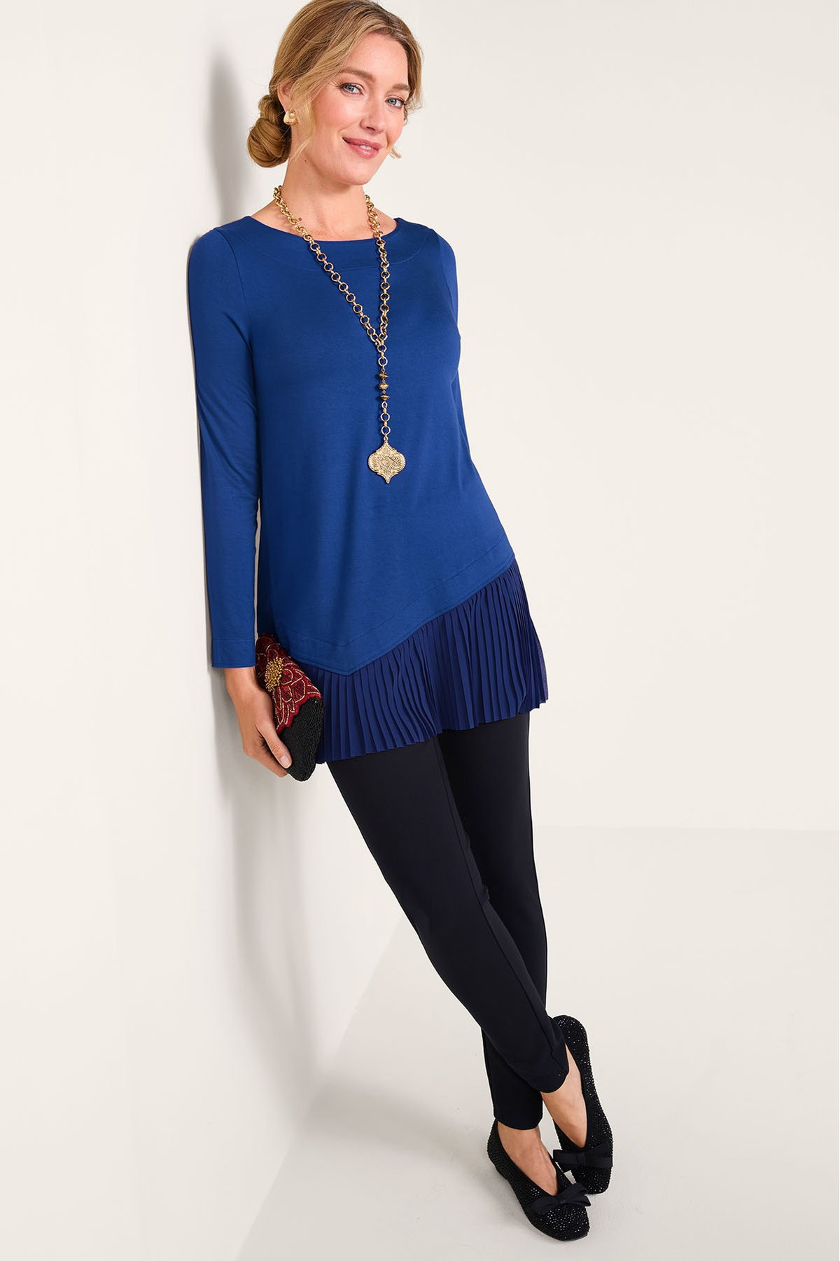 Prelude Boatneck Pleated Knit Tunic - thumbnail 3