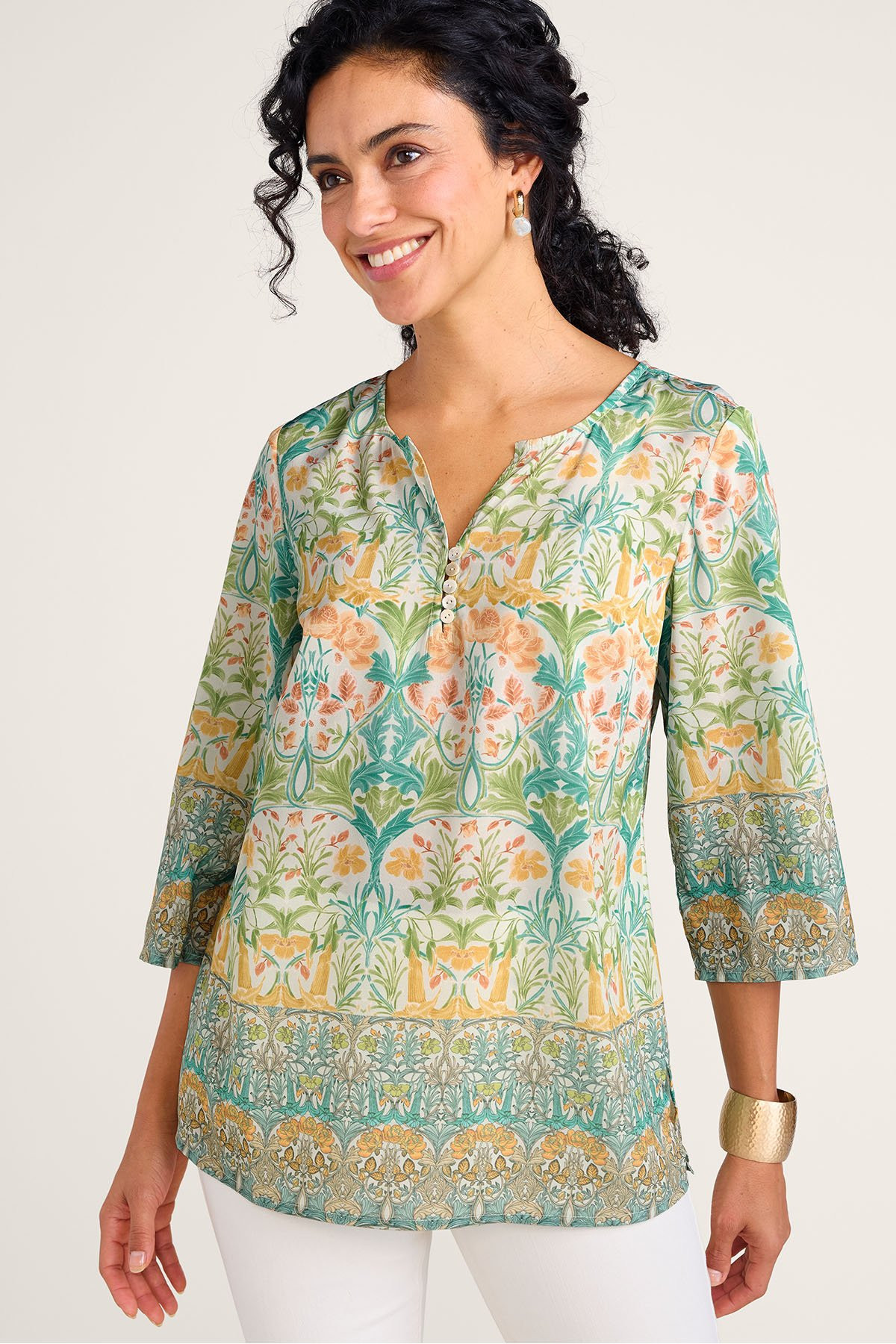 Printed Crepe 3/4 Slv Popover Tunic - thumbnail 2