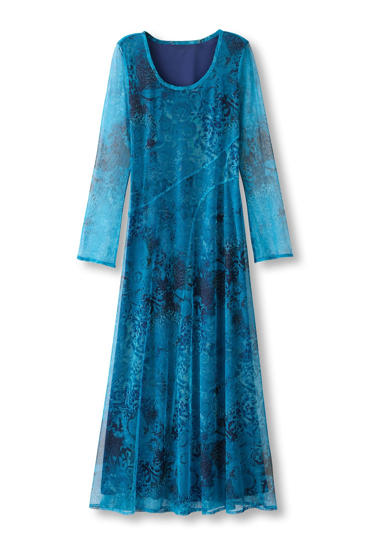 Mixed Print Stretch Mesh LS Maxi Dress - thumbnail 2