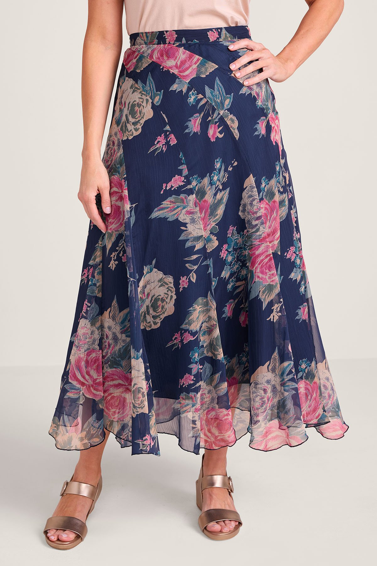 Floral Chiffon Paneled Maxi Skirt - thumbnail 3