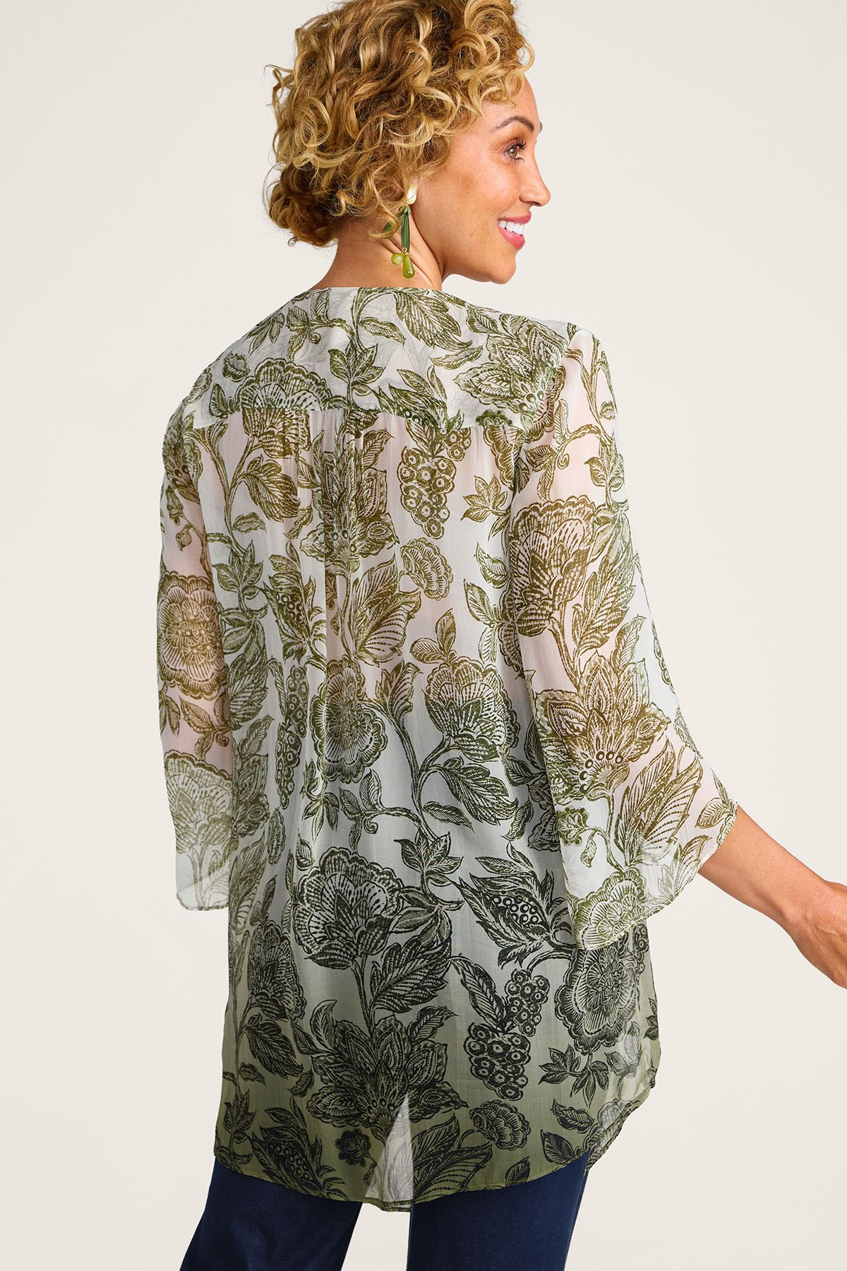 Ombre Sheer Embellished ¾ Slv Tunic - thumbnail 4