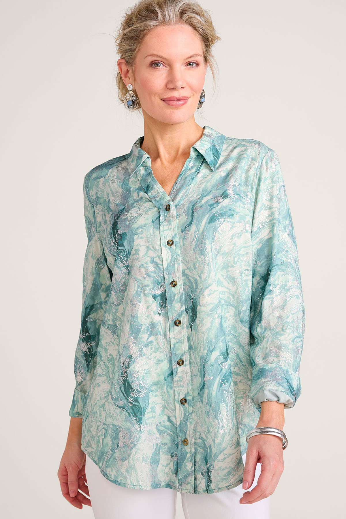 Metallic Marble Print LS Big Shirt