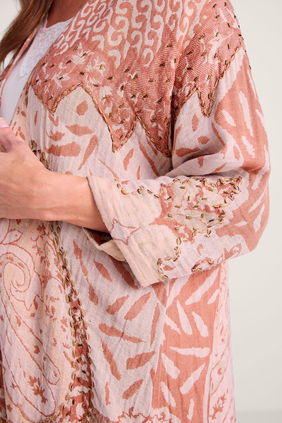 Novelty Jacquard 3/4 Slv Long Topper - thumbnail 4