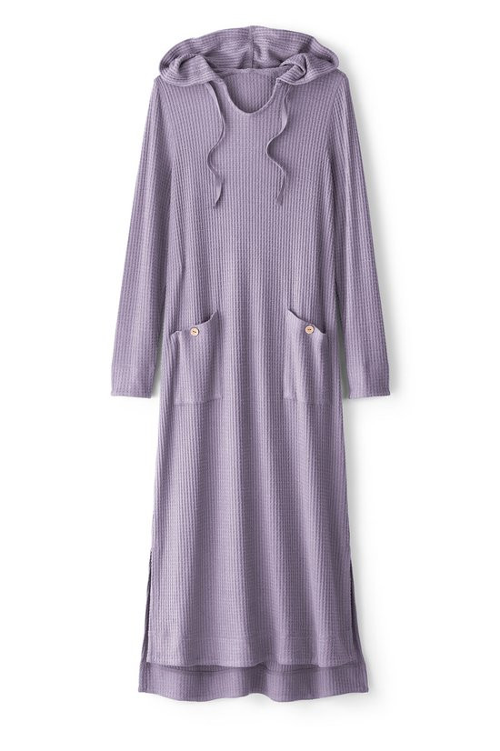 Waffle Knit Long Sleeve Hooded Lounger - thumbnail 2