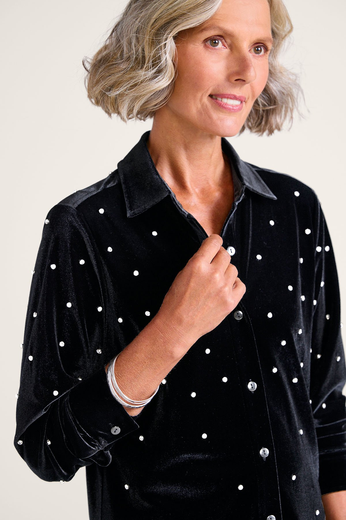 Embellished Velvet Boyfriend Shirt - thumbnail 4