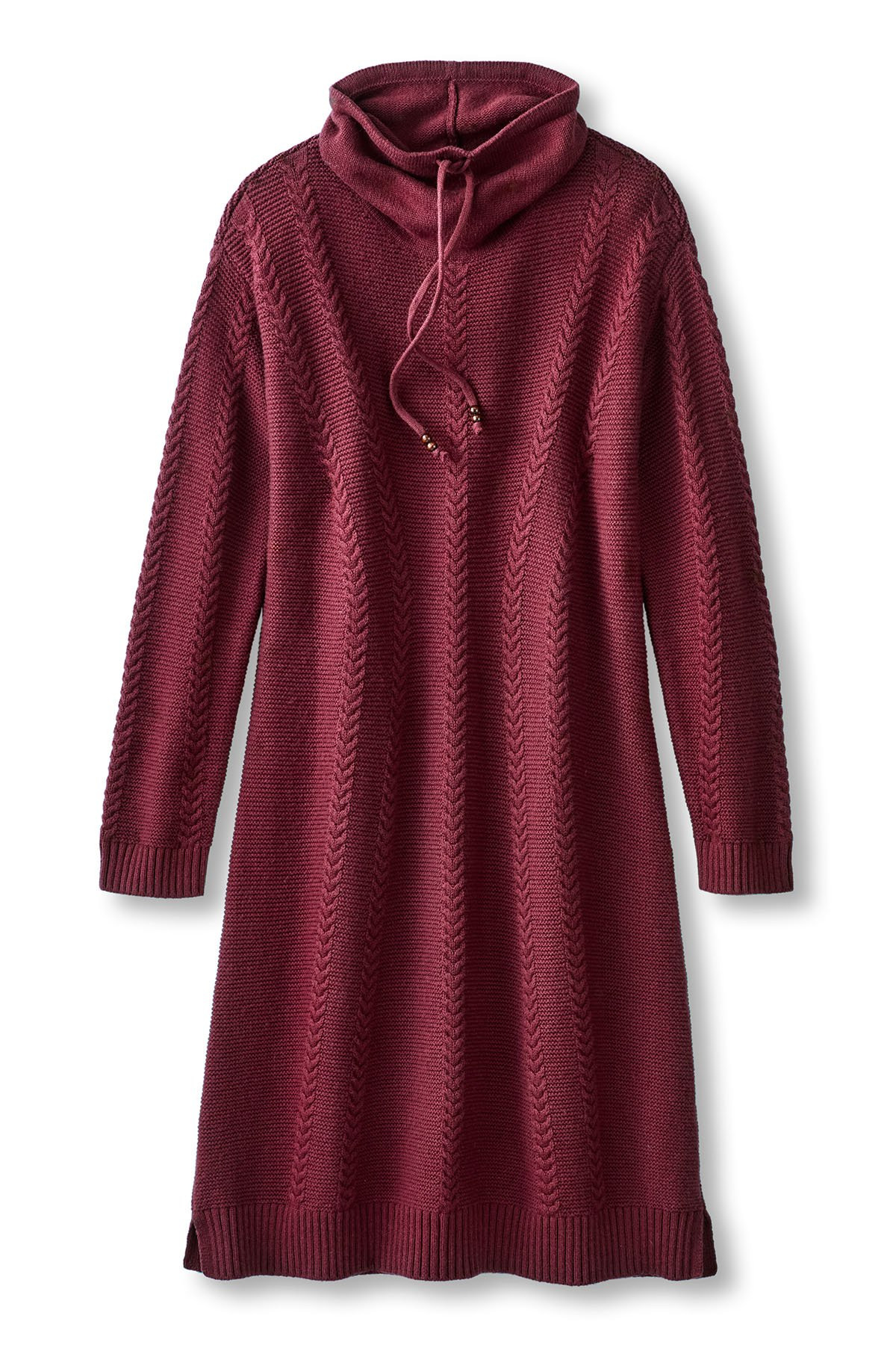 Funnel Neck LS Cable Sweater Dress - thumbnail 3