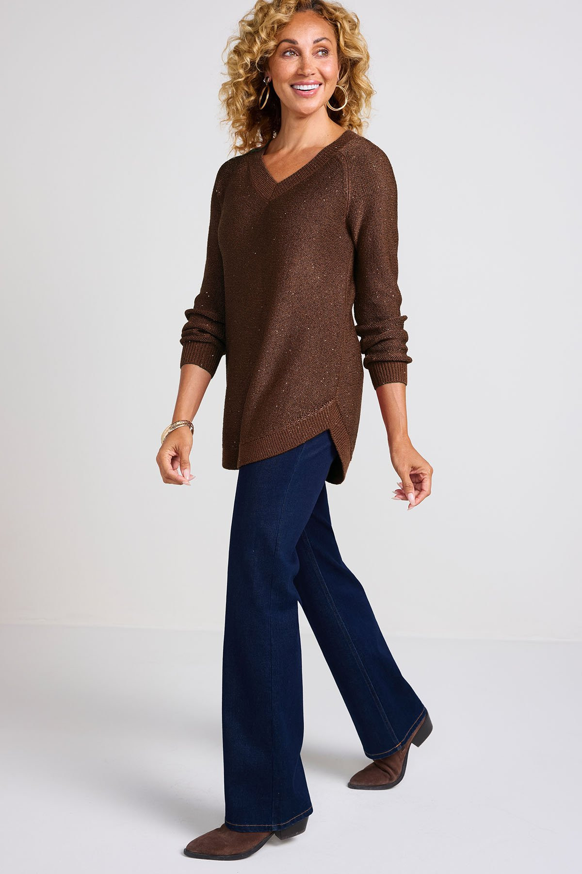 Sequin Shimmer V Neck Tunic Sweater - thumbnail 3