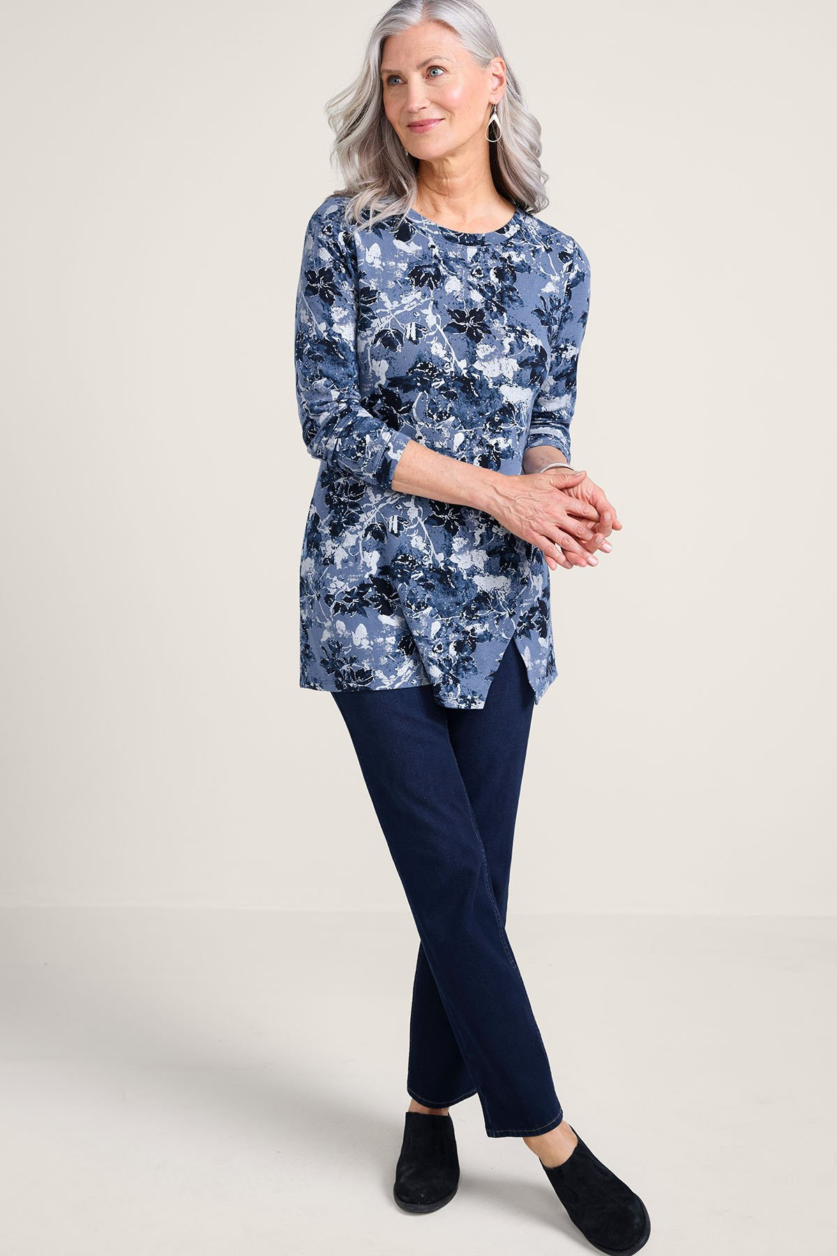 Foil Print Hacci Knit LS Tunic - thumbnail 3