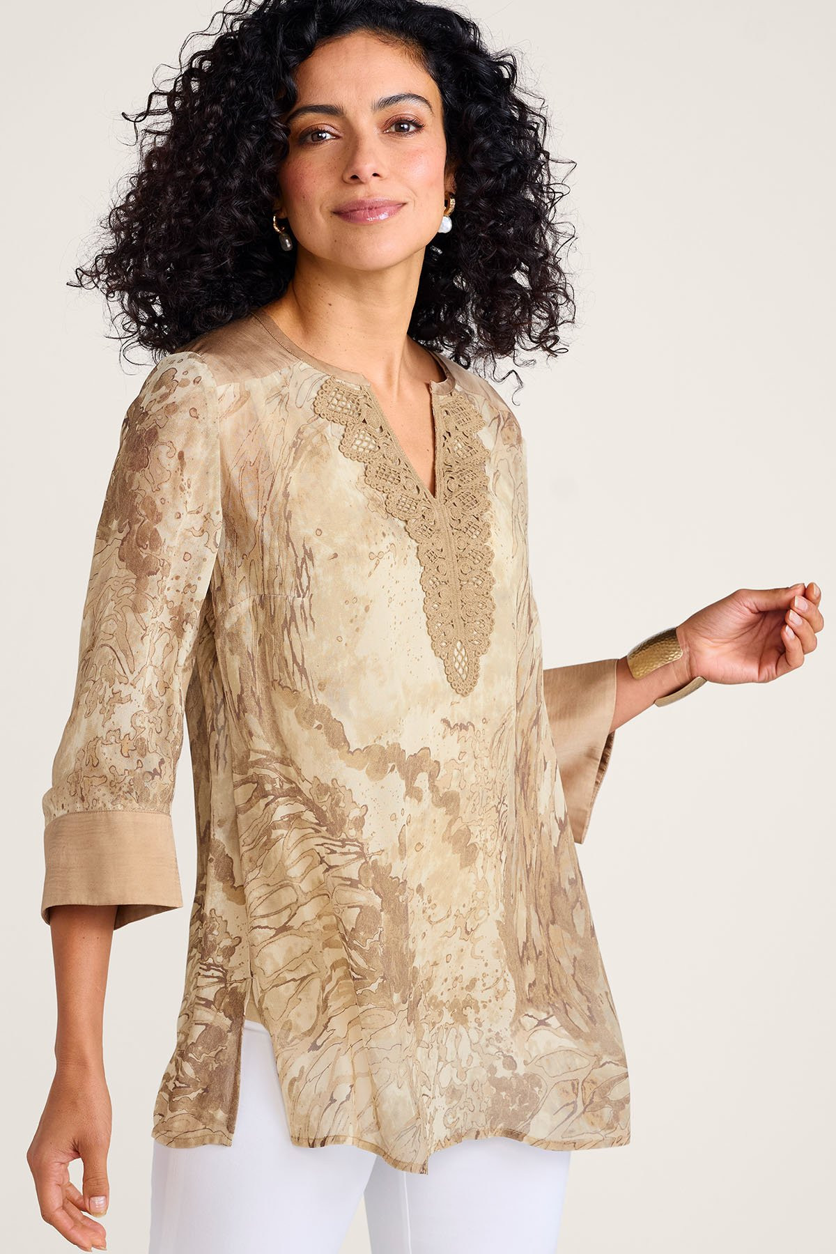 Novelty Printed 3/4 Slv Tunic And Tank