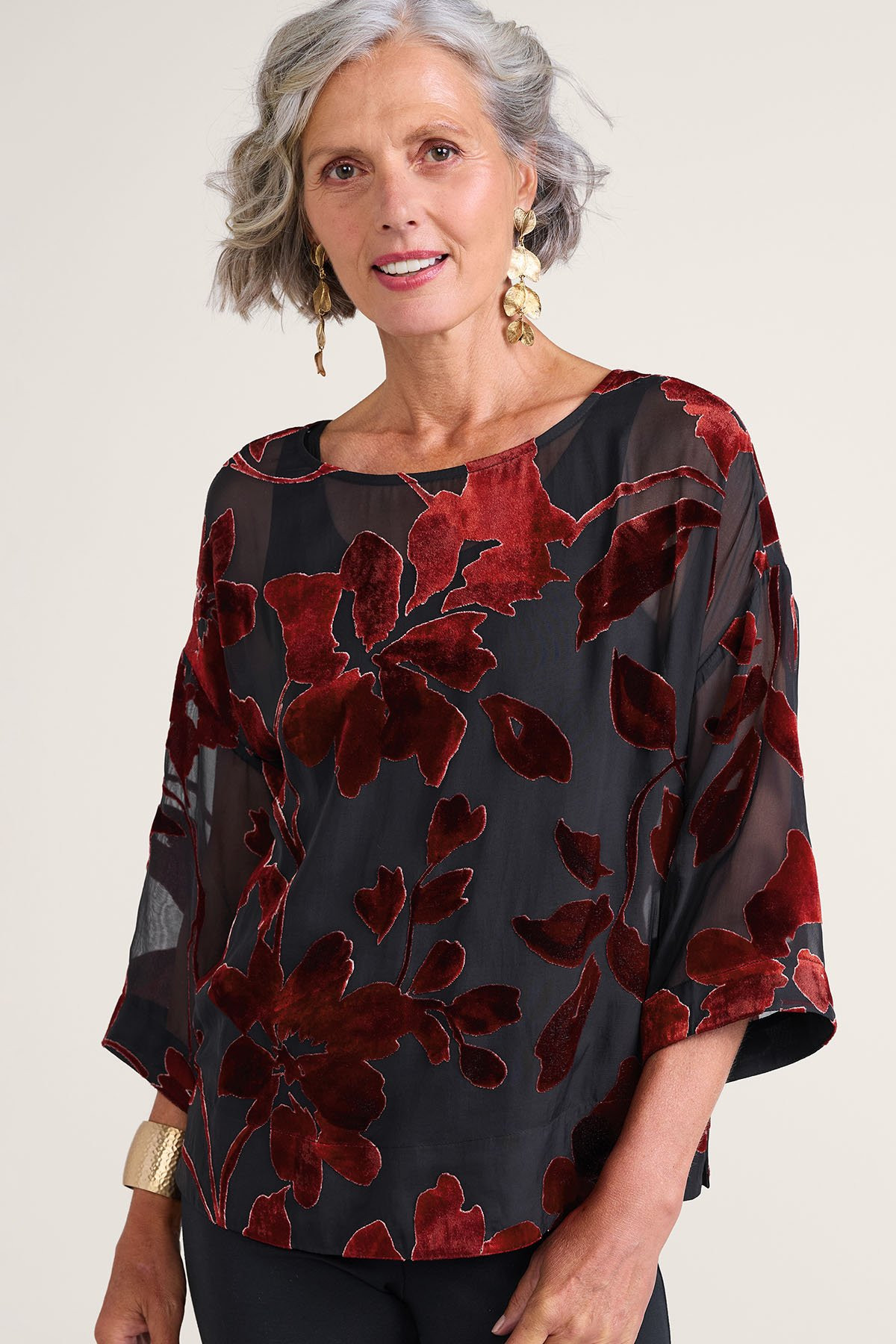 Aria Velvet Burnout ¾ Slv Top