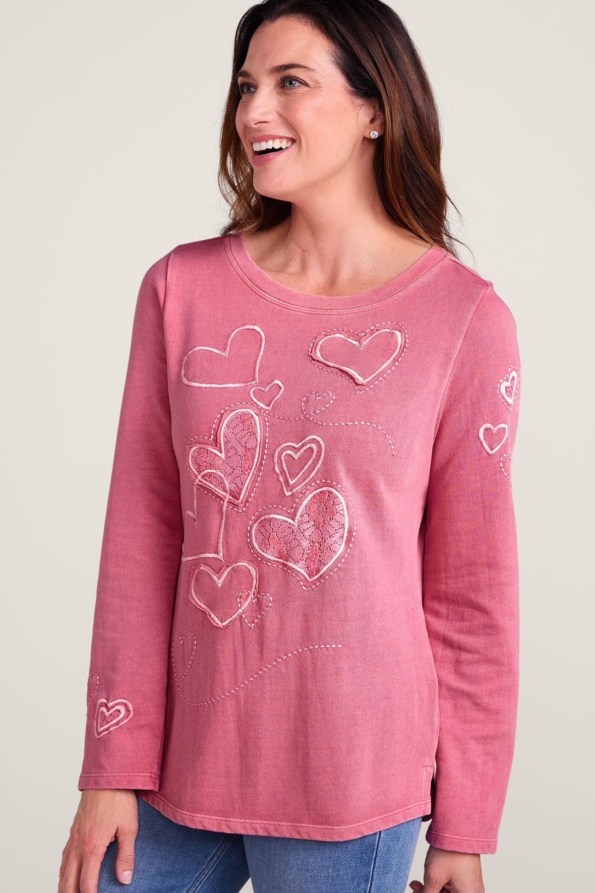 Lace Hearts LS French Terry Tunic
