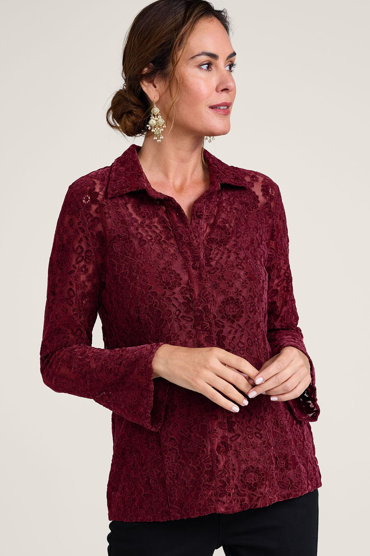 Stretch Lace Btn Front Shirt And Cami - thumbnail 5