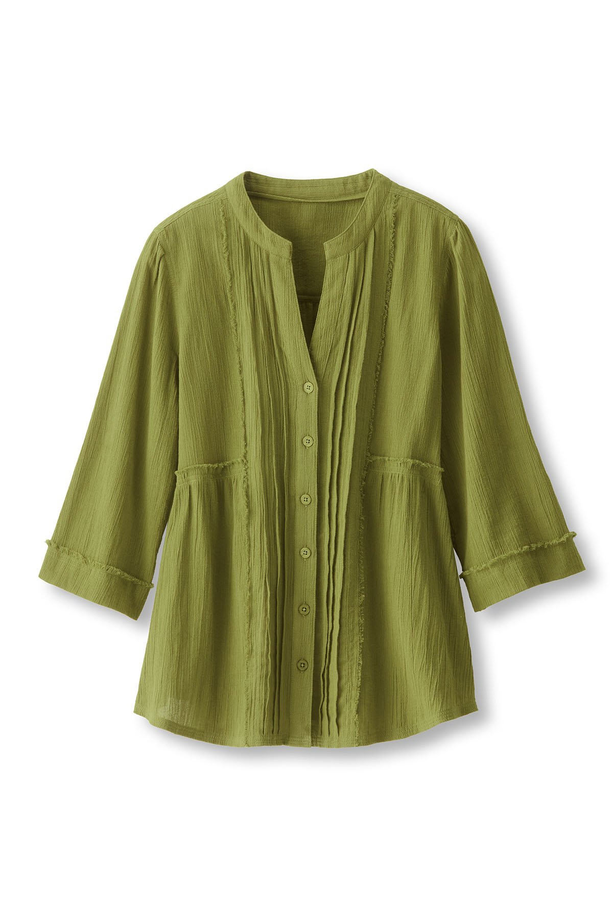 Pintuck Cotton Gauze 3/4 Slv Shirt