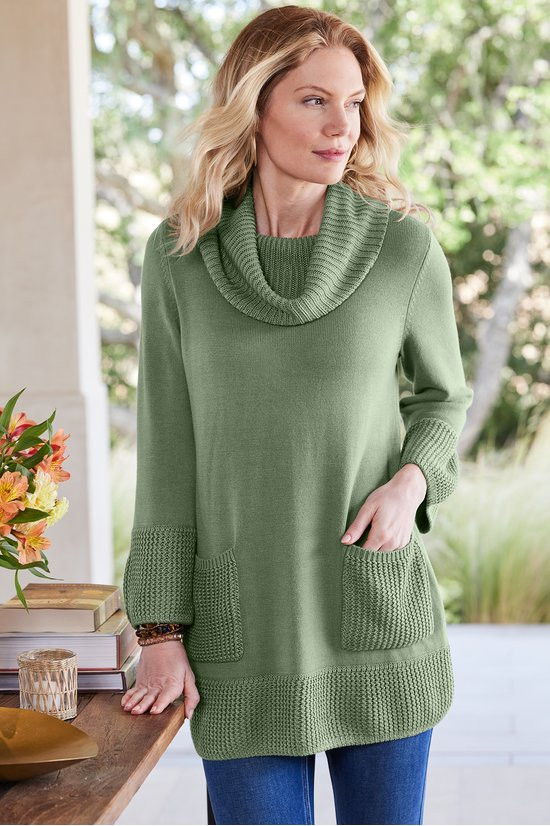 Cowl Comfort 3/4 Sleeve Tunic Sweater - thumbnail 9