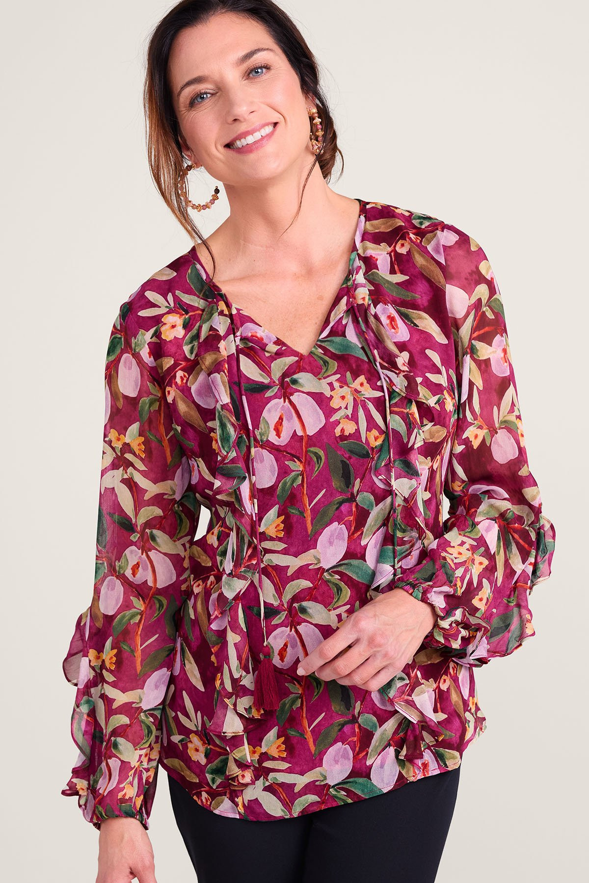 Floral Georgette LS Ruffle Blouse - thumbnail 6