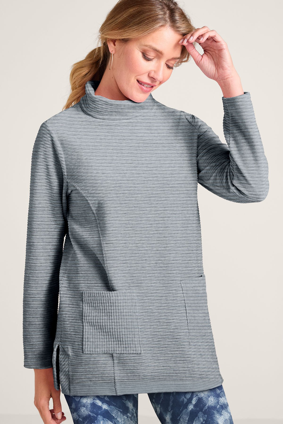 Soft Spoken Ribbed Velour Cowl Tunic