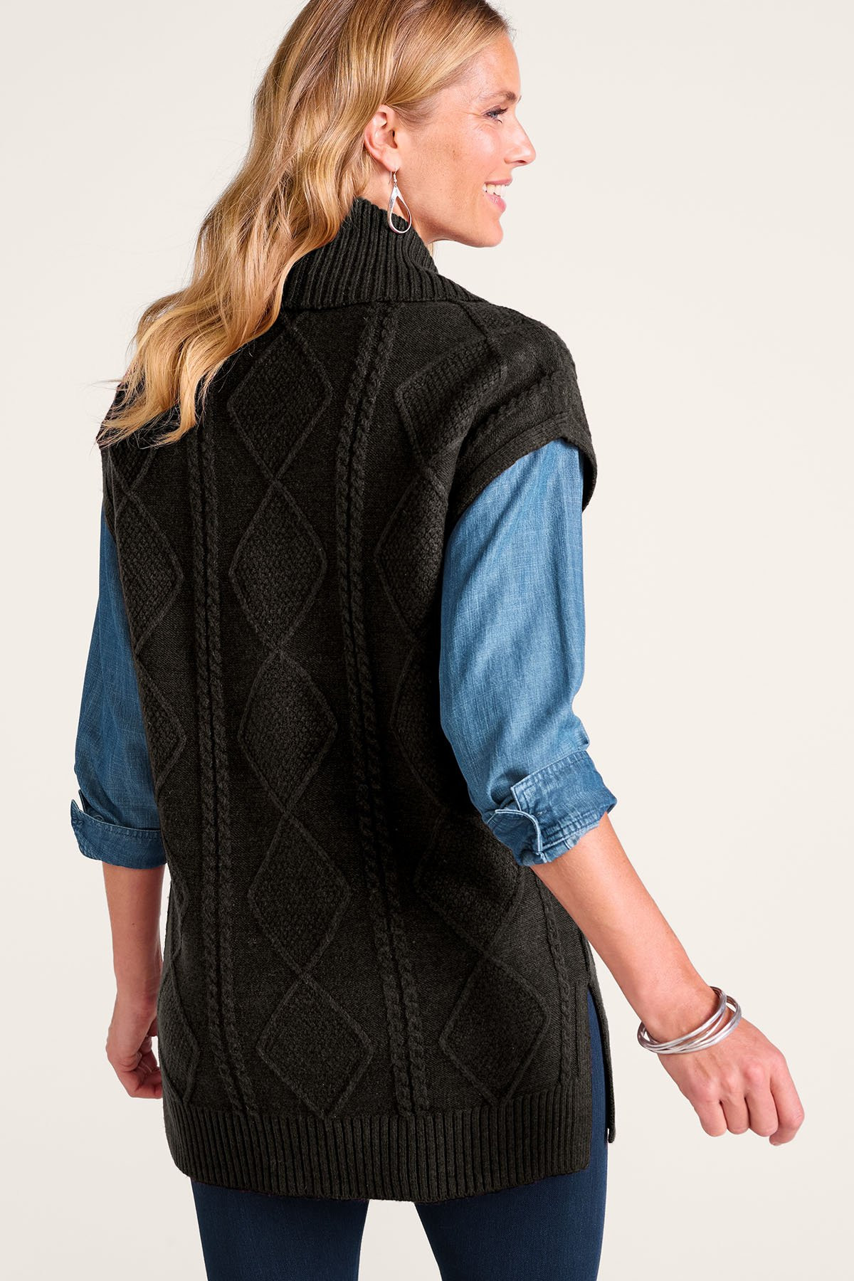 Shawl Collar Cable Sweater Vest - thumbnail 4