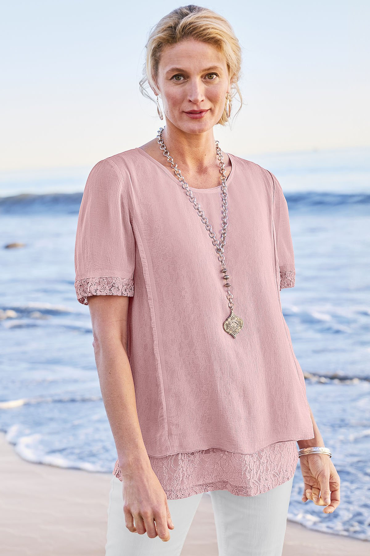 Chiffon SS Tunic And Lace Tank