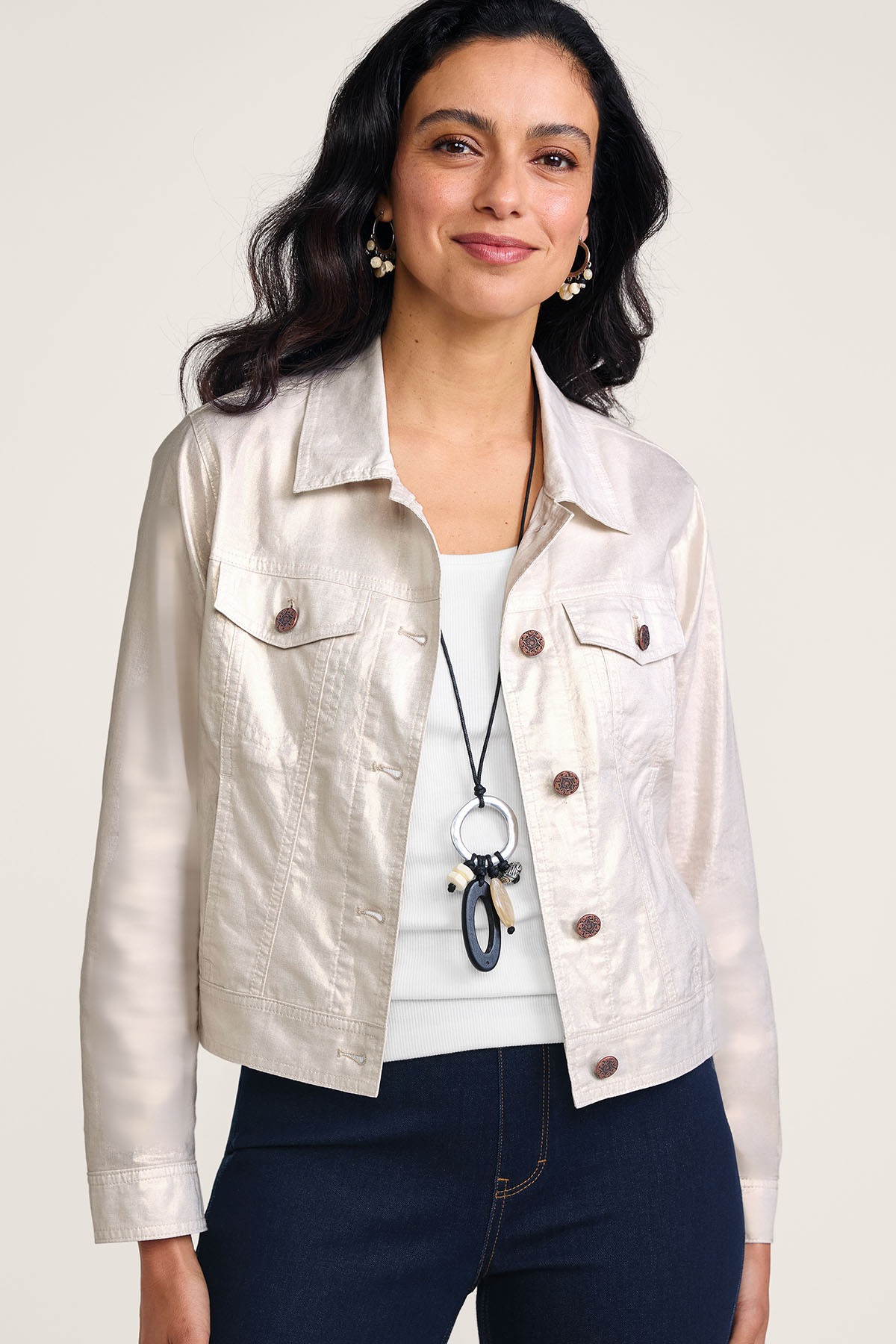 Soft Glow Foil Btn Front Jacket