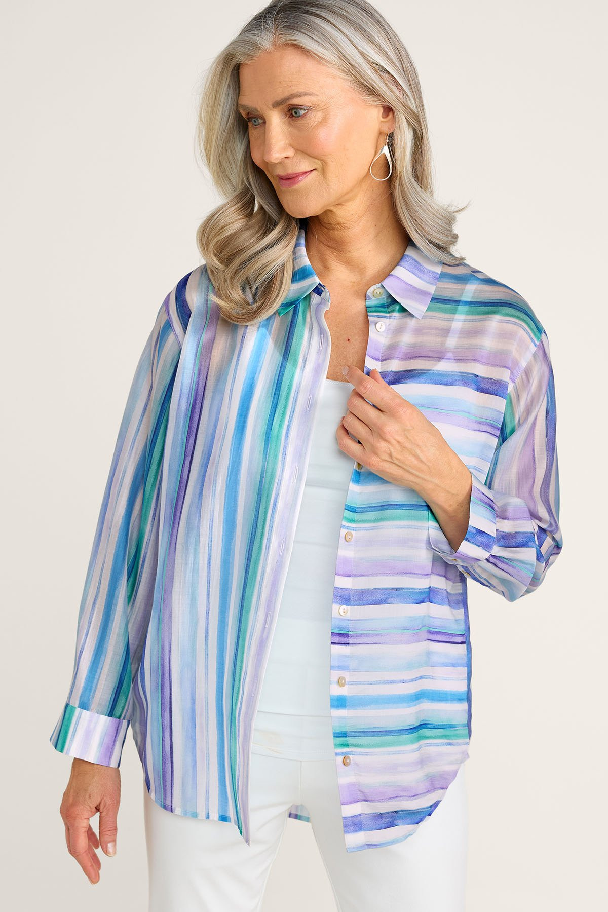 Multi Stripe Lyocell LS Big Shirt - thumbnail 5
