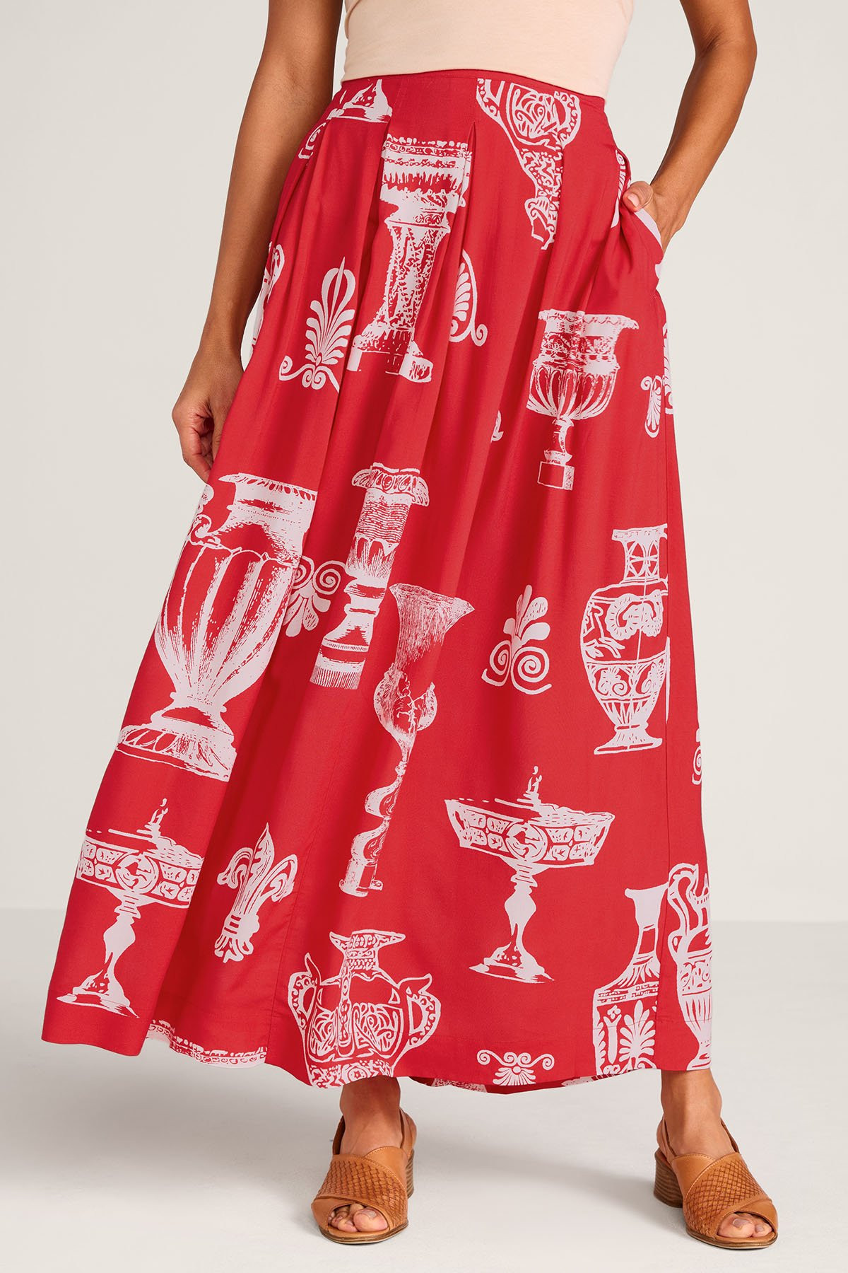Vase Print Challis Paneled Maxi Skirt