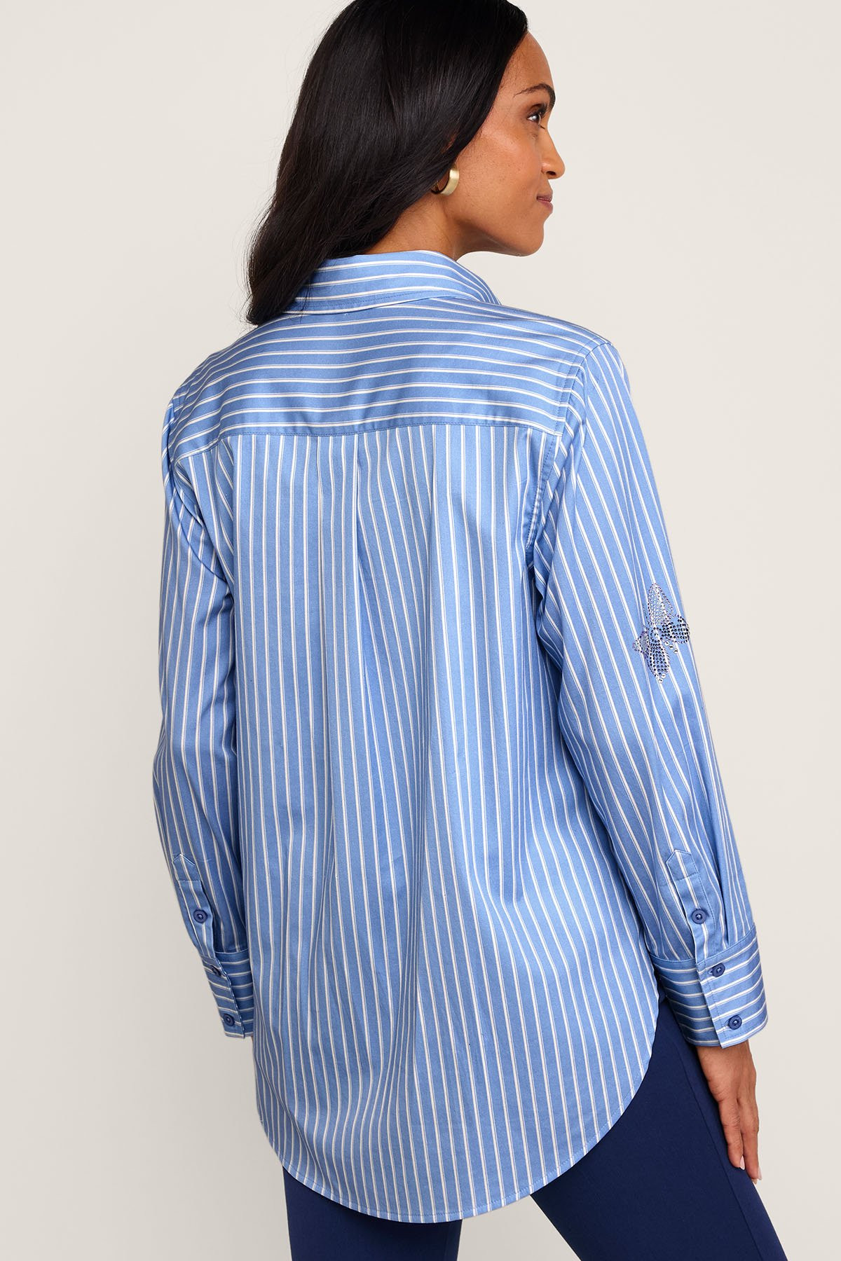 Embellished Striped LS Stretch Big Shirt - thumbnail 4